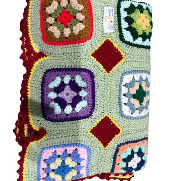 Vtg Handmade Colorful Granny Square Crochet Afghan Blanket Throw Style 60”x45” - Picture 3 of 4